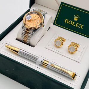 طقم رجالي رولكس ذهبي بقرص ذهبي